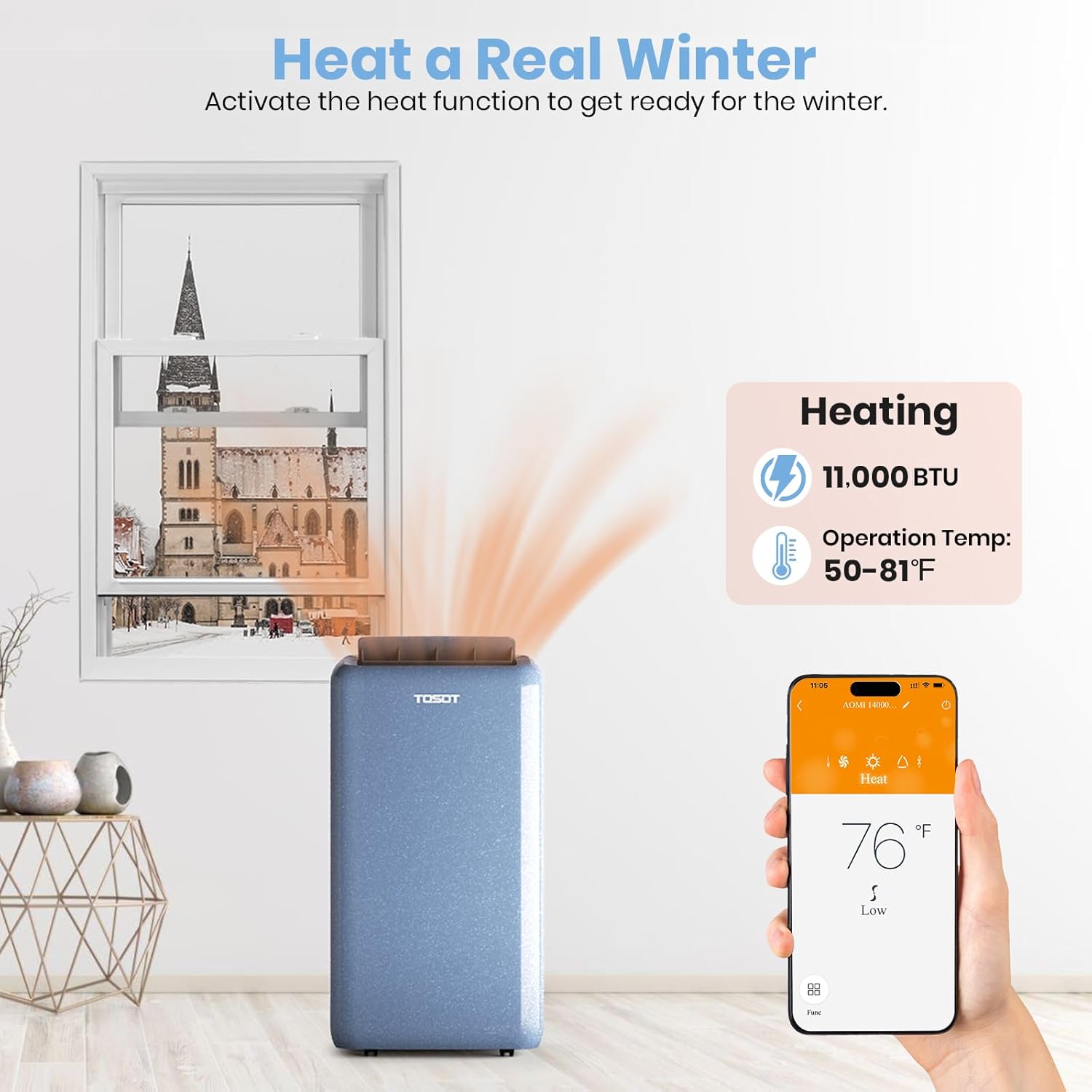 TOSOT 14,000BTU (9,600 BTU SACC) Smart WiFi Portable Air Conditioner with Heater, Powerful Cooling Auto Swing, Dehumidifier, Fan, 24H Timer for Large Room Up to 600 sq ft, AOMI Series