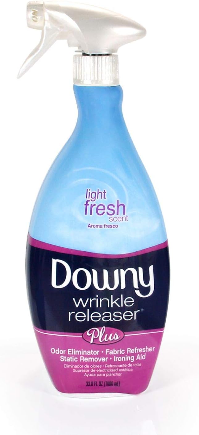 Downy Wrinkle Releaser Spray, Travel Size Spray + 16.9 Fl Oz Pack of 2, All In One Formula, Removes Wrinkles, Static and Odors, Light Fresh Scent