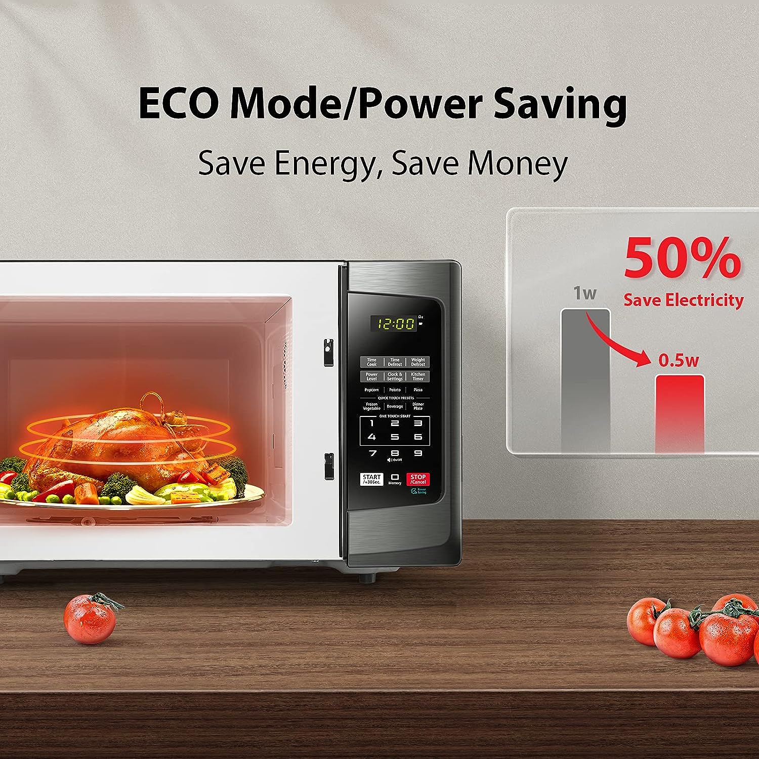 TOSHIBA EM925A5A-BS Countertop Microwave Oven, 0.9 Cu Ft With 10.6 Inch Removable Turntable, 900W, 6 Auto Menus, Mute Function & ECO Mode, Child Lock, LED Lighting, Black Stainless Steel