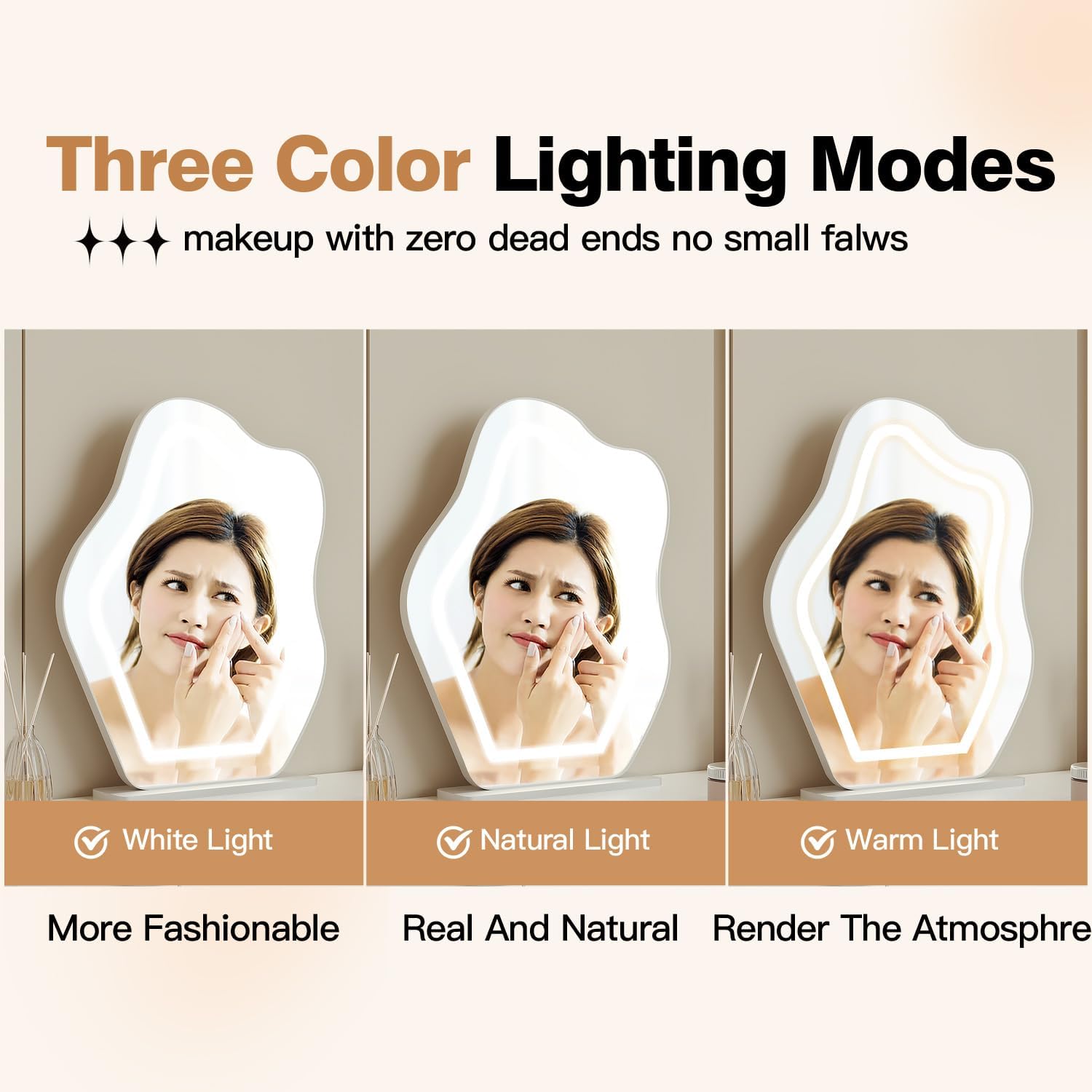 GraceNook White Makeup Vanity Desk, Vanity Desk with Lighted Mirror, 3 Lighting Modes Brightness Adjustable, Hidden Sliding Length, Bedroom White Vanity Table Set with 3 Drawers Separate Cabinets