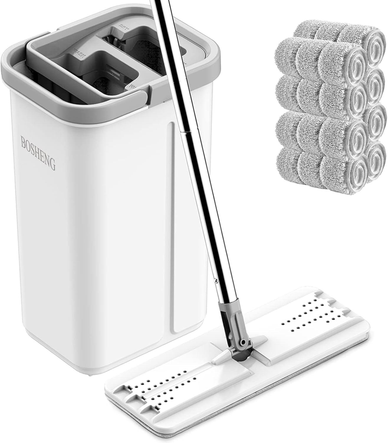 Mop and Bucket with Wringer Set, Hands Free Flat Floor Mop and Bucket, 3 Washable Microfiber Pads Included, Wet and Dry Use, Home Floor Cleaning System for All Floor Types and Windows