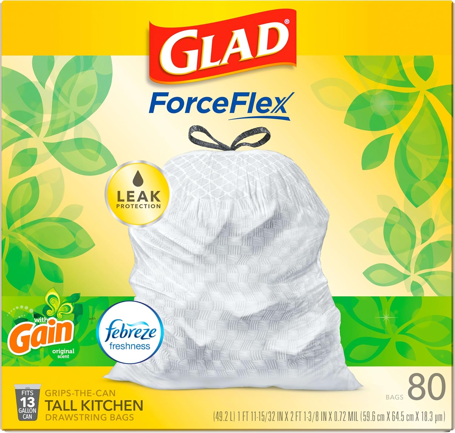 Glad ForceFlex Tall Kitchen Trash Bags, 13 Gal, Gain Original with Febreze, 110 Ct (Pack May Vary)