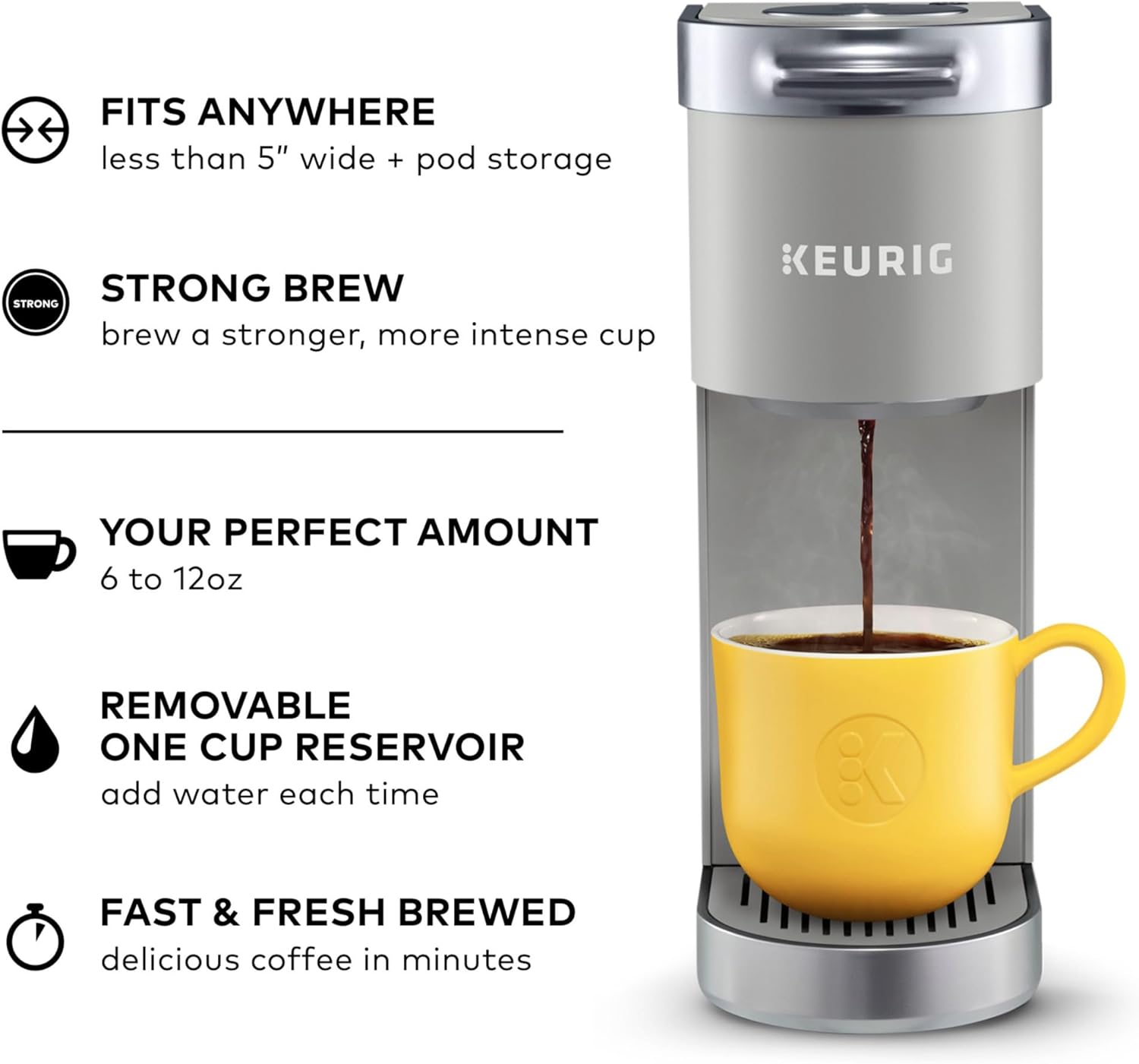 Keurig K-Mini Plus Single Serve K-Cup Pod Coffee Maker, with 6 to 12oz Brew Size, Stores up to 9 K-Cup Pods, Travel Mug Friendly, Matte Black