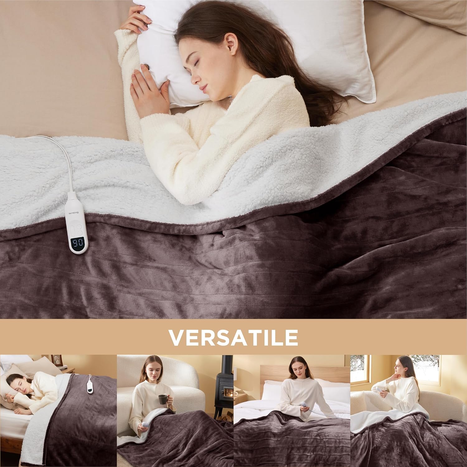 Bedsure Heated Blanket Electric Throw - Soft Flannel Electric Blanket, Heating Blanket with 4 Time Settings & 6 Heat Settings, Warm Blanket Gift for Grandma (50x60 inches, Grey)