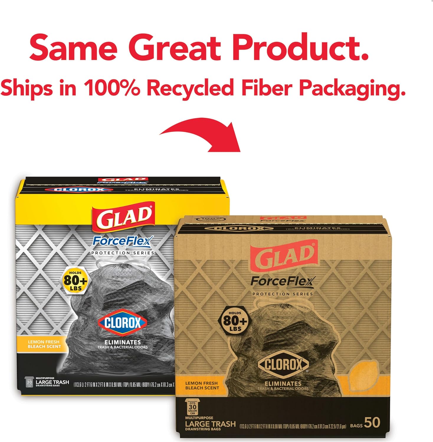 Glad Large Drawstring Trash Bags, ForceFlex 30 Gallon Black Trash Bags, 50 Count (Package May Vary)