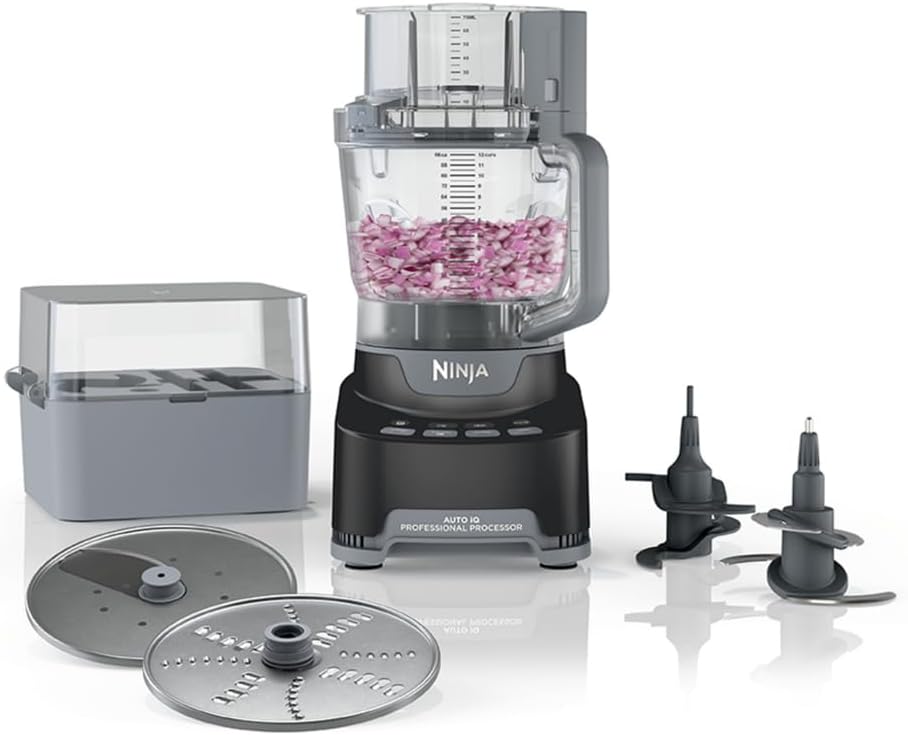 Ninja Food Processor, Professional Plus, 1000 Peak Watts, 4 Functions for Chopping, Slicing, Purees & Dough with 9-Cup Processor Bowl, 3 Blades, Food Chute & Pusher, Silver, BN601