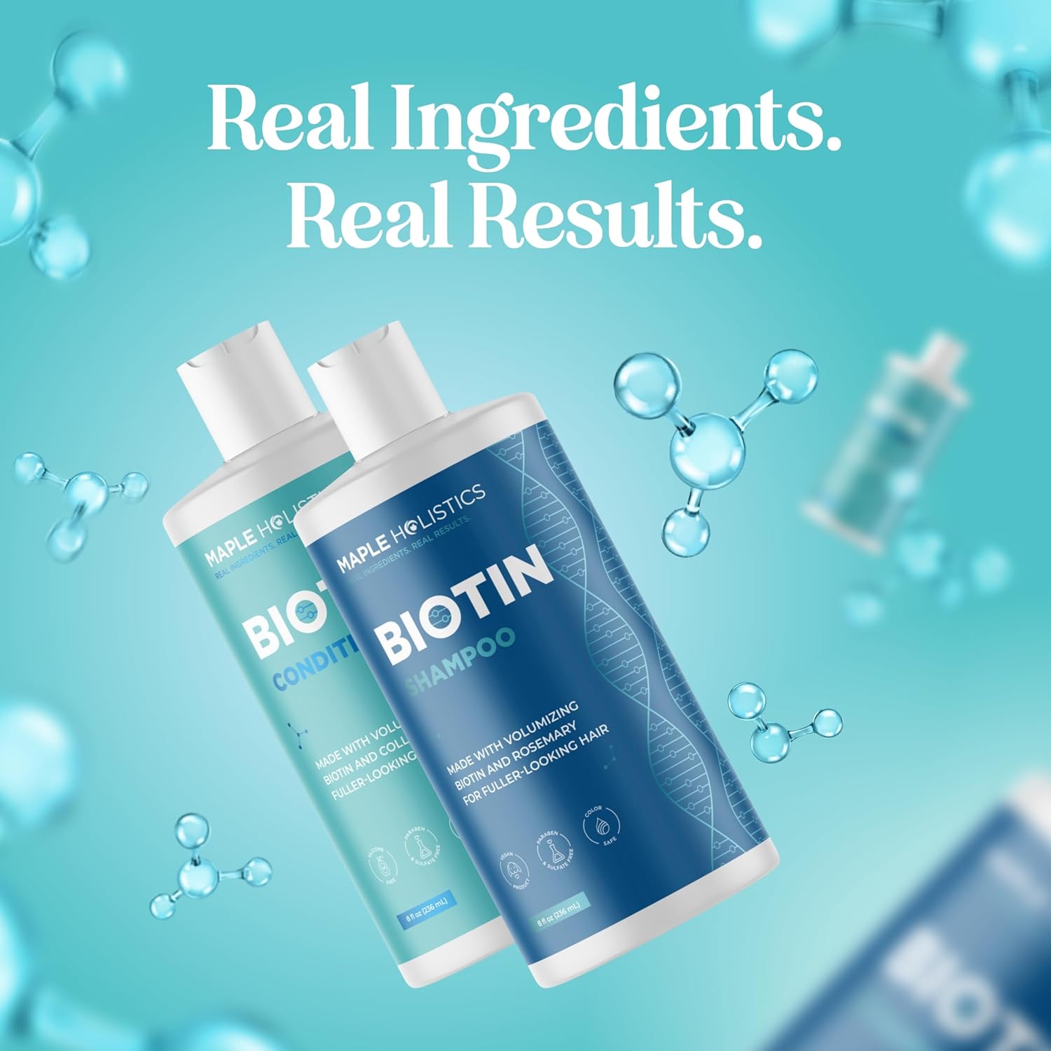 Volumizing Biotin Shampoo and Conditioner Set - Sulfate Free Shampoo and Conditioner for Dry Damaged Hair Care - Thinning Hair Shampoo and Conditioner with Nourishing Biotin and Rosemary Oil (8oz)