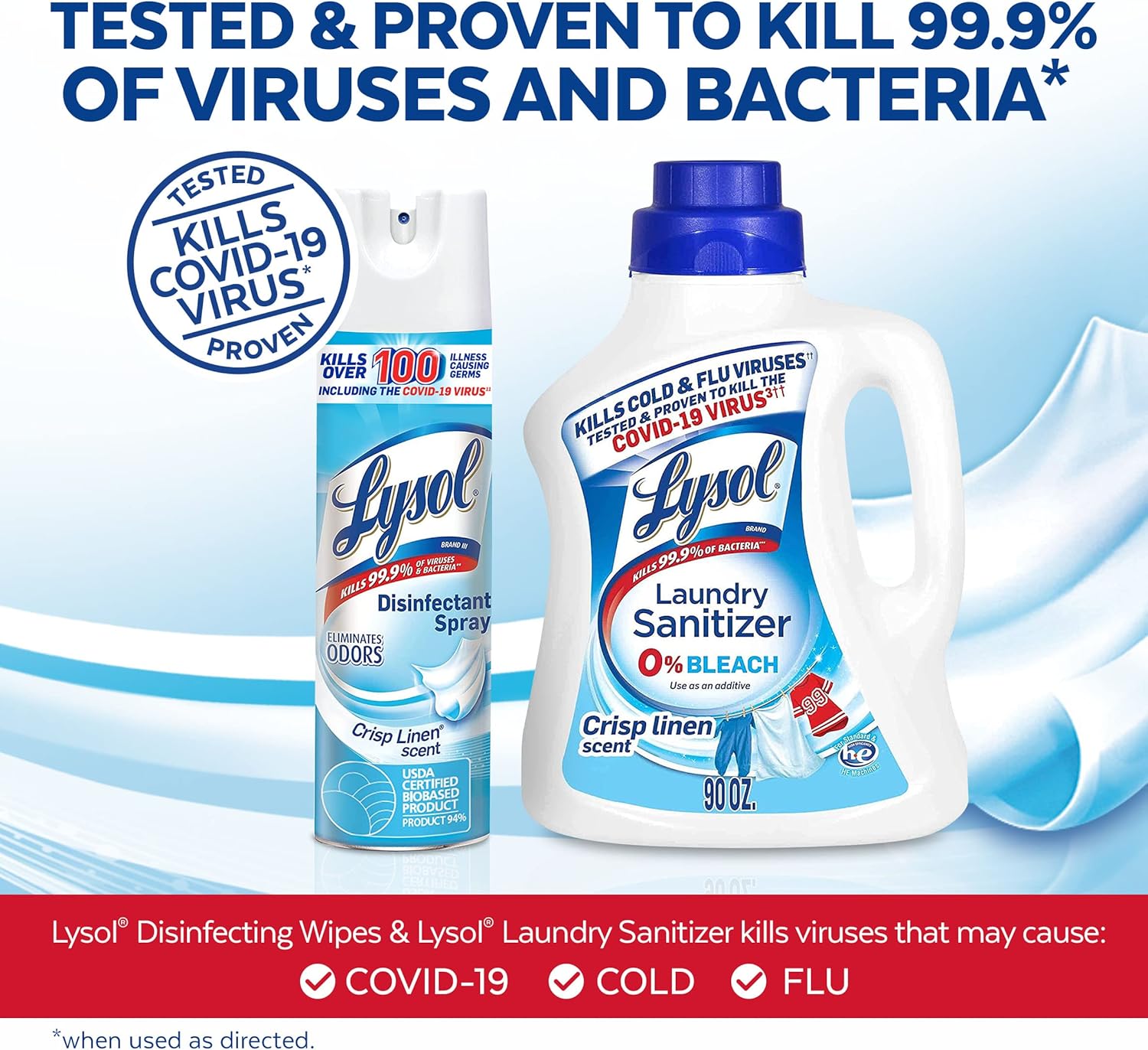 Lysol Disinfectant Spray, Household Essential Cleaning Supplies, Multi-Purpose Room Spray, Antibacterial Sanitizer Spray, Upholstery Deodorizer, Home and Bathroom, Crisp Linen,19 Fl Oz (Pack of 2)
