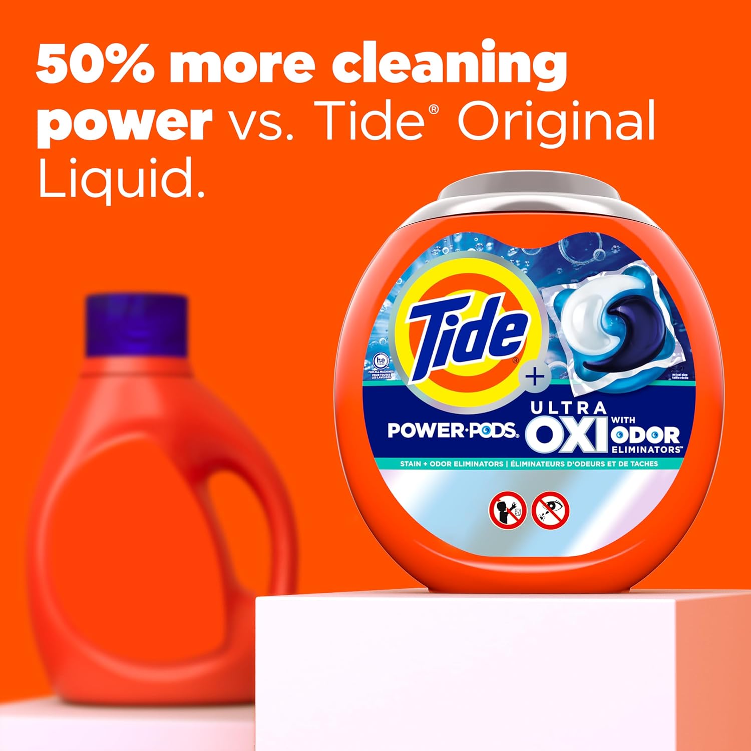 Tide Ultra OXI Power PODS with Odor Eliminators Laundry Detergent Pacs 45 Count For Visible and Invisible Dirt