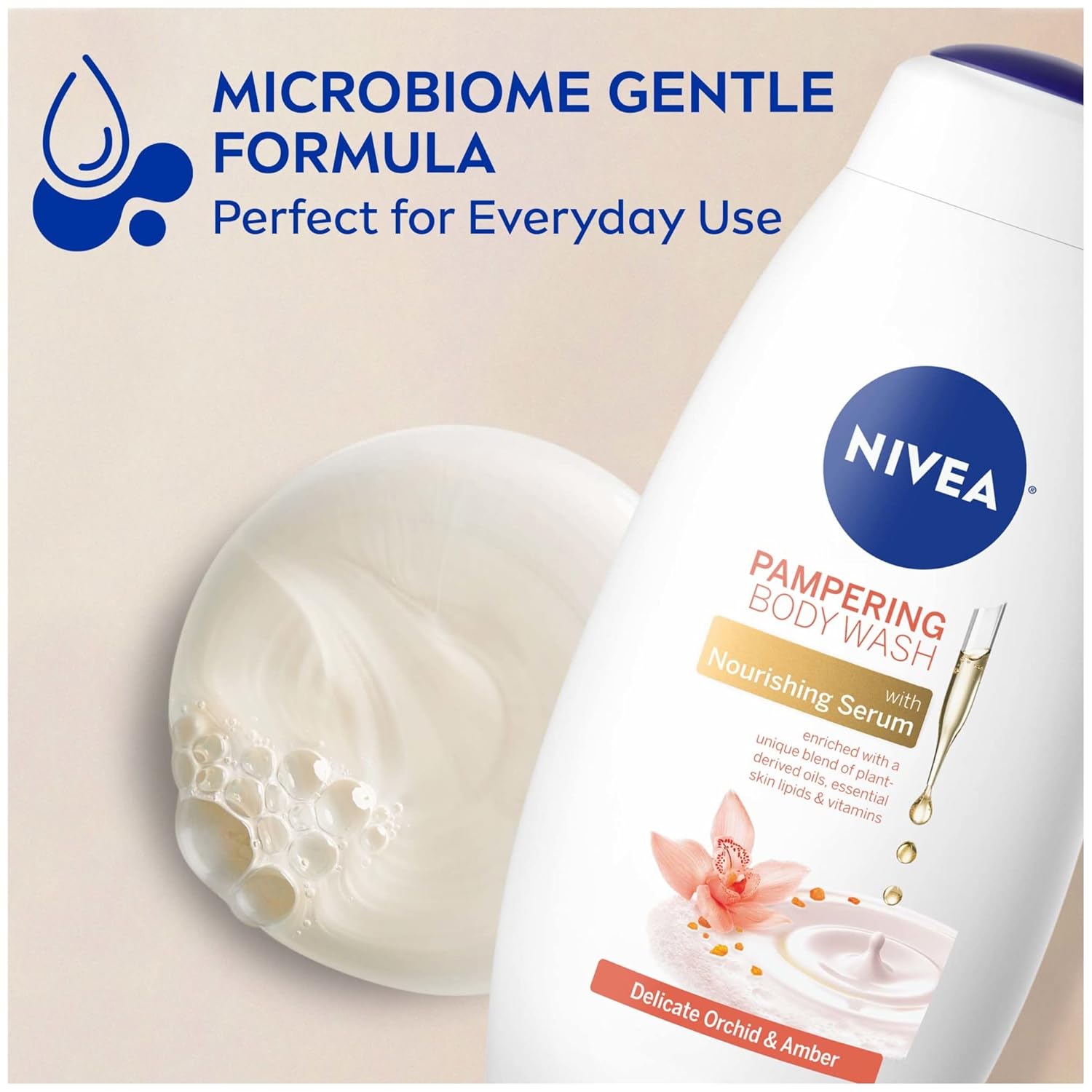 NIVEA Coconut and Almond Milk Pampering Body Wash, Moisturizing Body Wash with Nourishing Serum, Plant-Derived Oils, Essential Skin Lipids and Vitamins, 20 Fl Oz Bottle