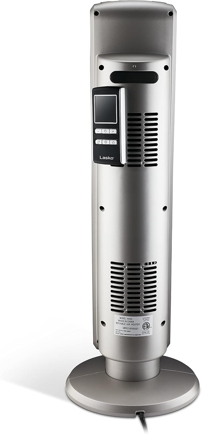 Lasko Oscillating Digital Ceramic Tower Heater for Large Rooms, with Adjustable Thermostat, Timer and Remote Control, 29 Inches, 1500W, Black, 5586