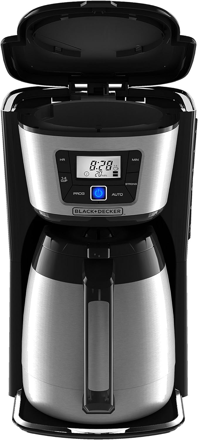 BLACK+DECKER 12 Cup Thermal Programmable Coffee Maker with Brew Strength and VORTEX Technology, Black/Steel