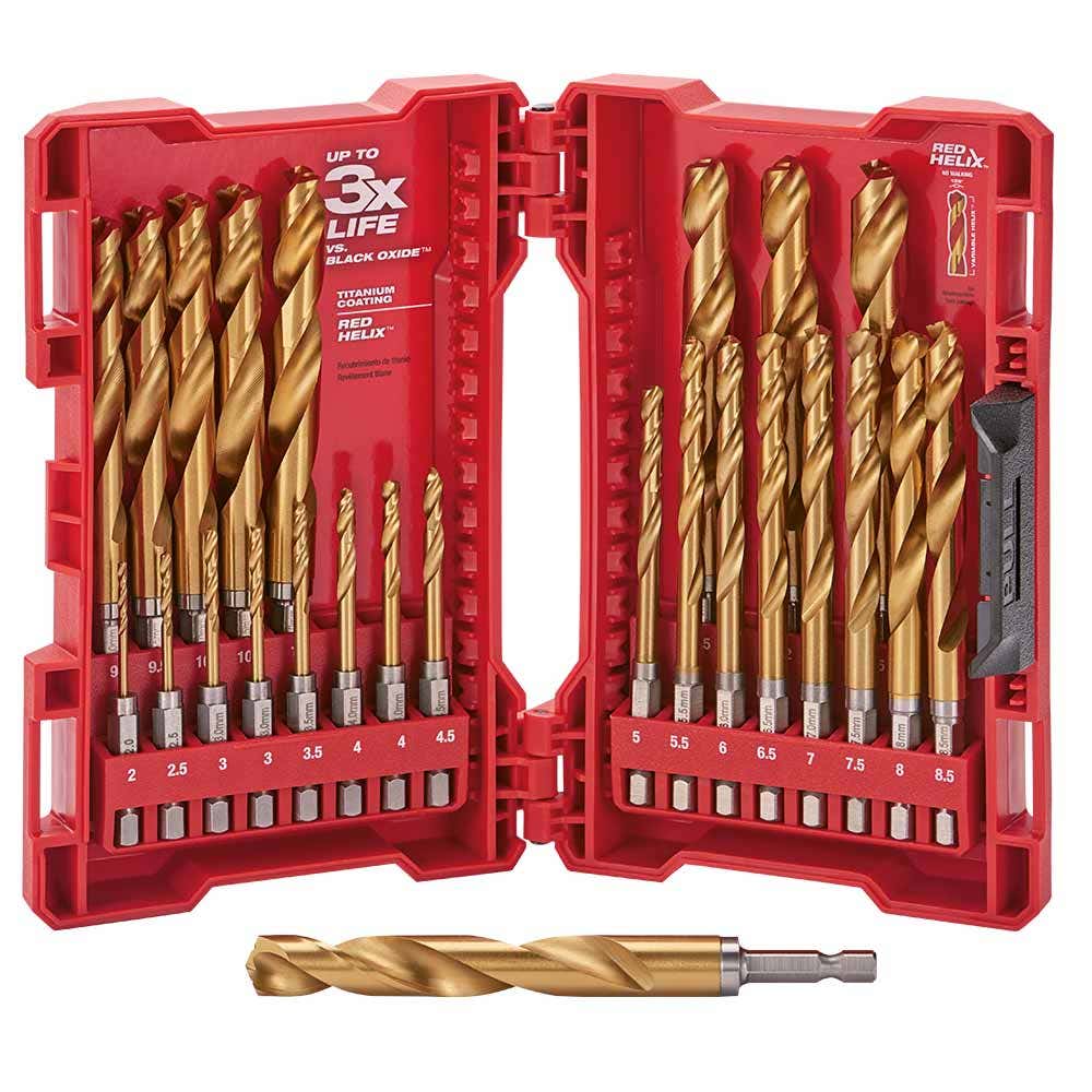 MILWAUKEE 2-13mm Metric 1/4-Hex Quick-Change HSS-TiN Jobber Drill Bit Set - RED-HELIX - 25 Piece 48894861