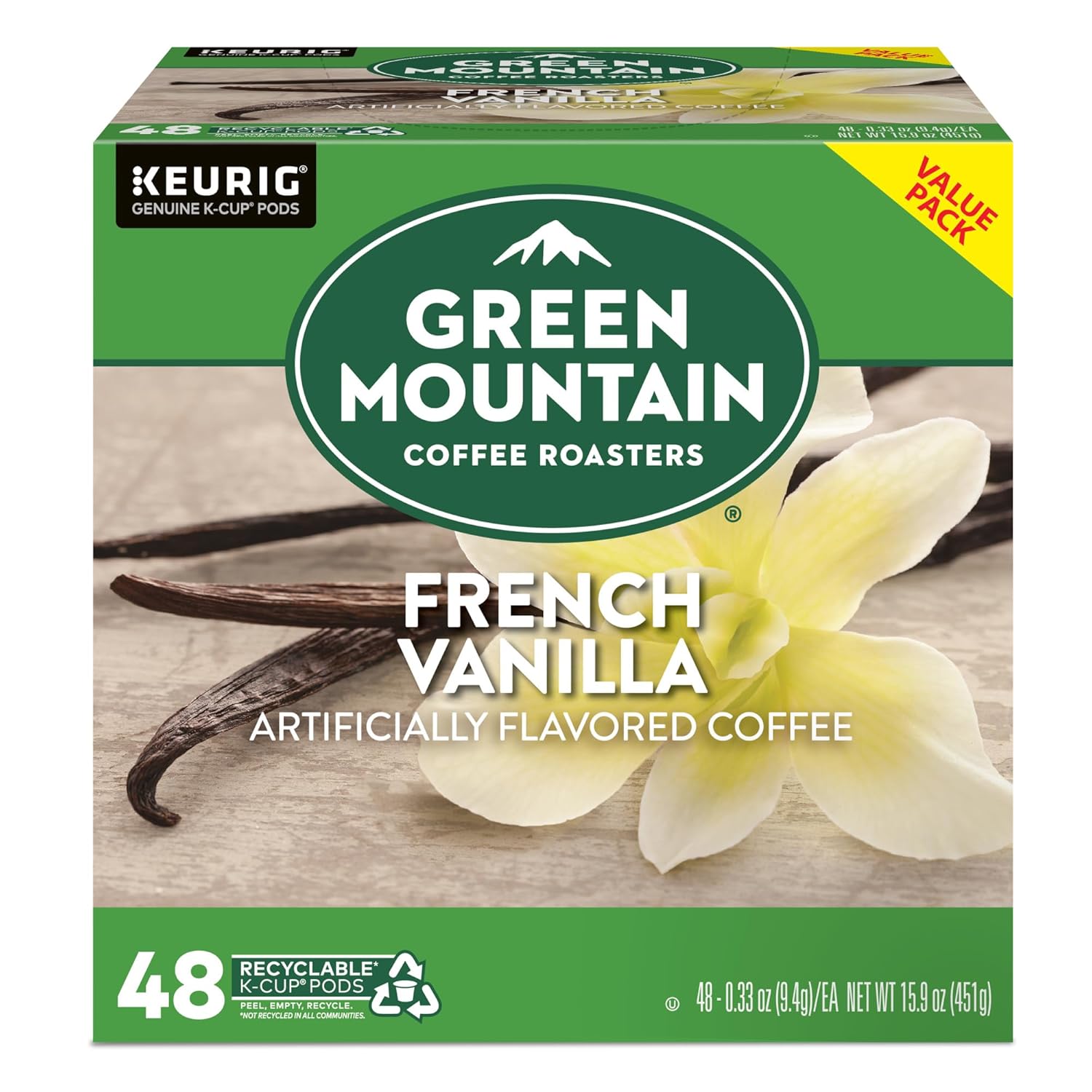 Green Mountain Coffee Roasters Caramel Vanilla Cream Keurig Single-Serve K-Cup pods, Light Roast Coffee, 72 Count (6 Packs of 12)
