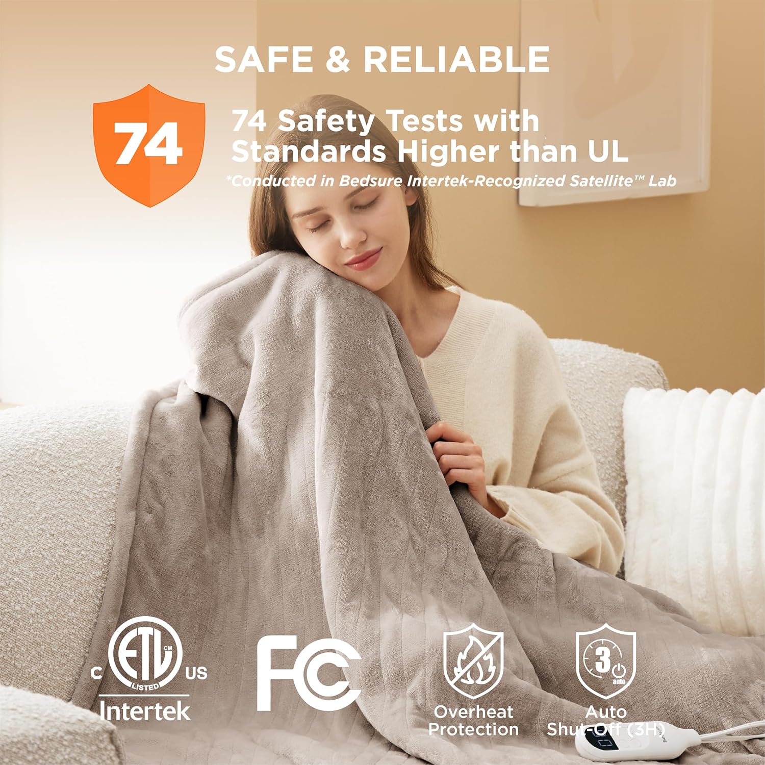 Bedsure Heated Blanket Electric Throw - Soft Flannel Electric Blanket, Heating Blanket with 4 Time Settings & 6 Heat Settings, Warm Blanket Gift for Grandma (50x60 inches, Grey)