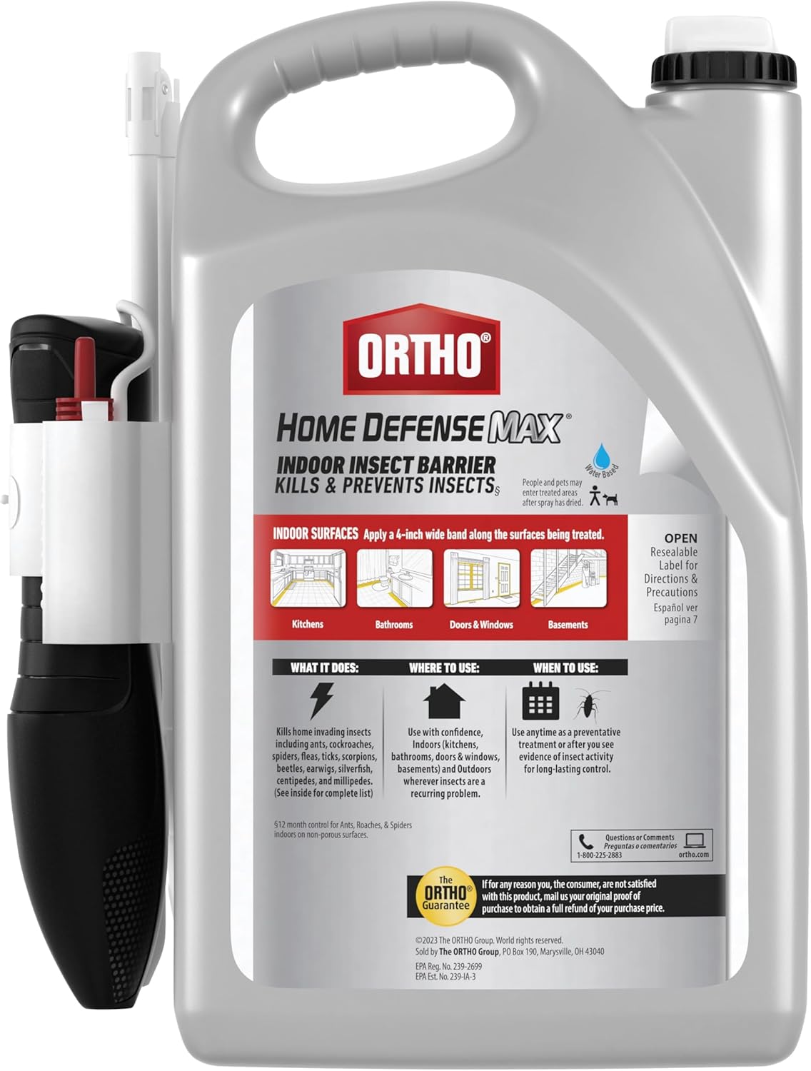 Ortho Home Defense Max Indoor Insect Barrier: Starts to Kill Ants, Roaches, Spiders, Fleas & Ticks Fast, 1 gal.
