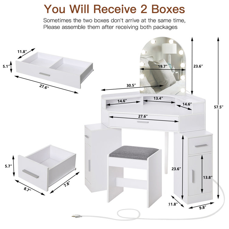 Evangelos Vanity Set with Stool and Mirror