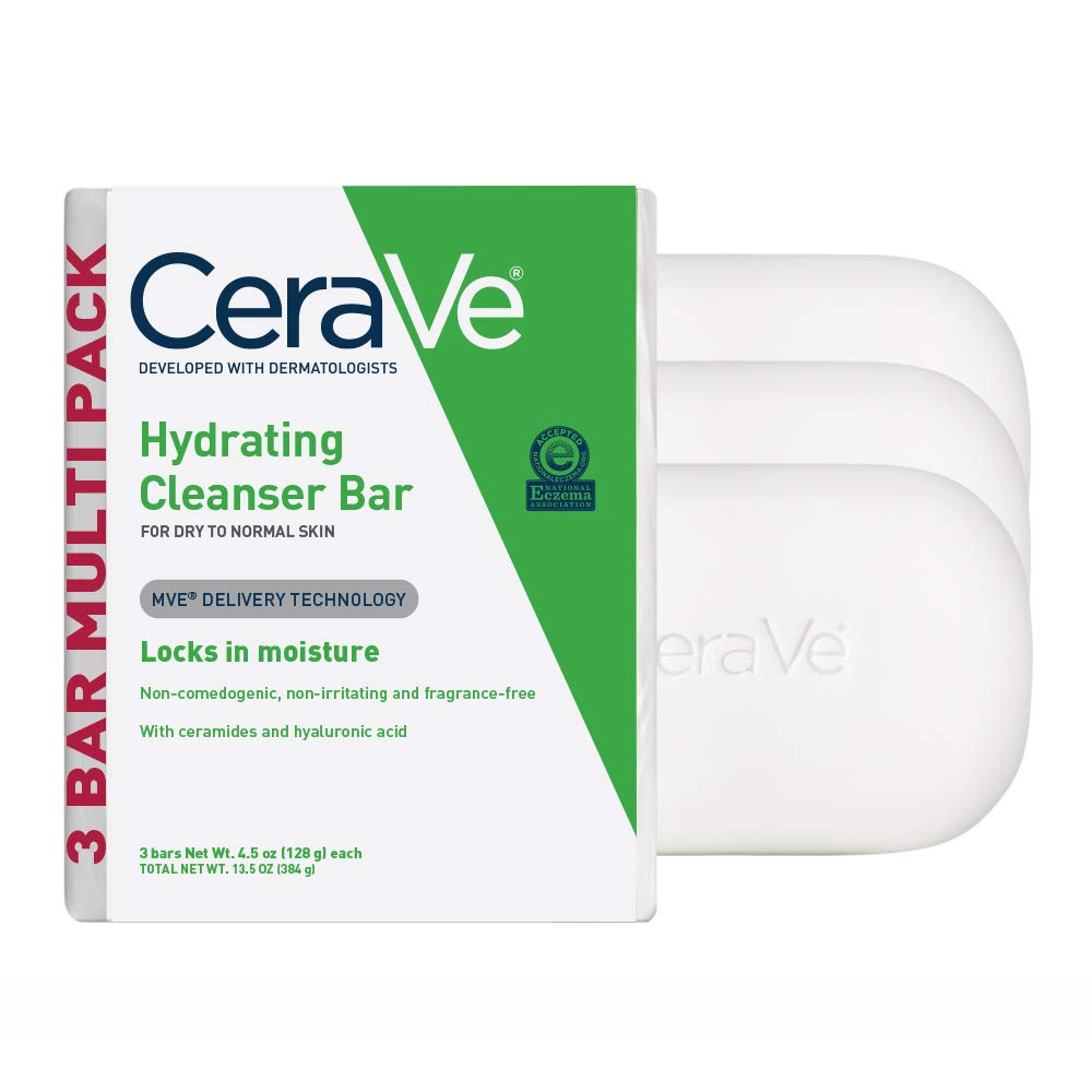CeraVe Hydrating Cleanser Bar | Soap-Free Body and Facial Cleanser with 5% Cerave Moisturizing Cream | Fragrance-Free |2-Pack, 4.5 Ounce Each