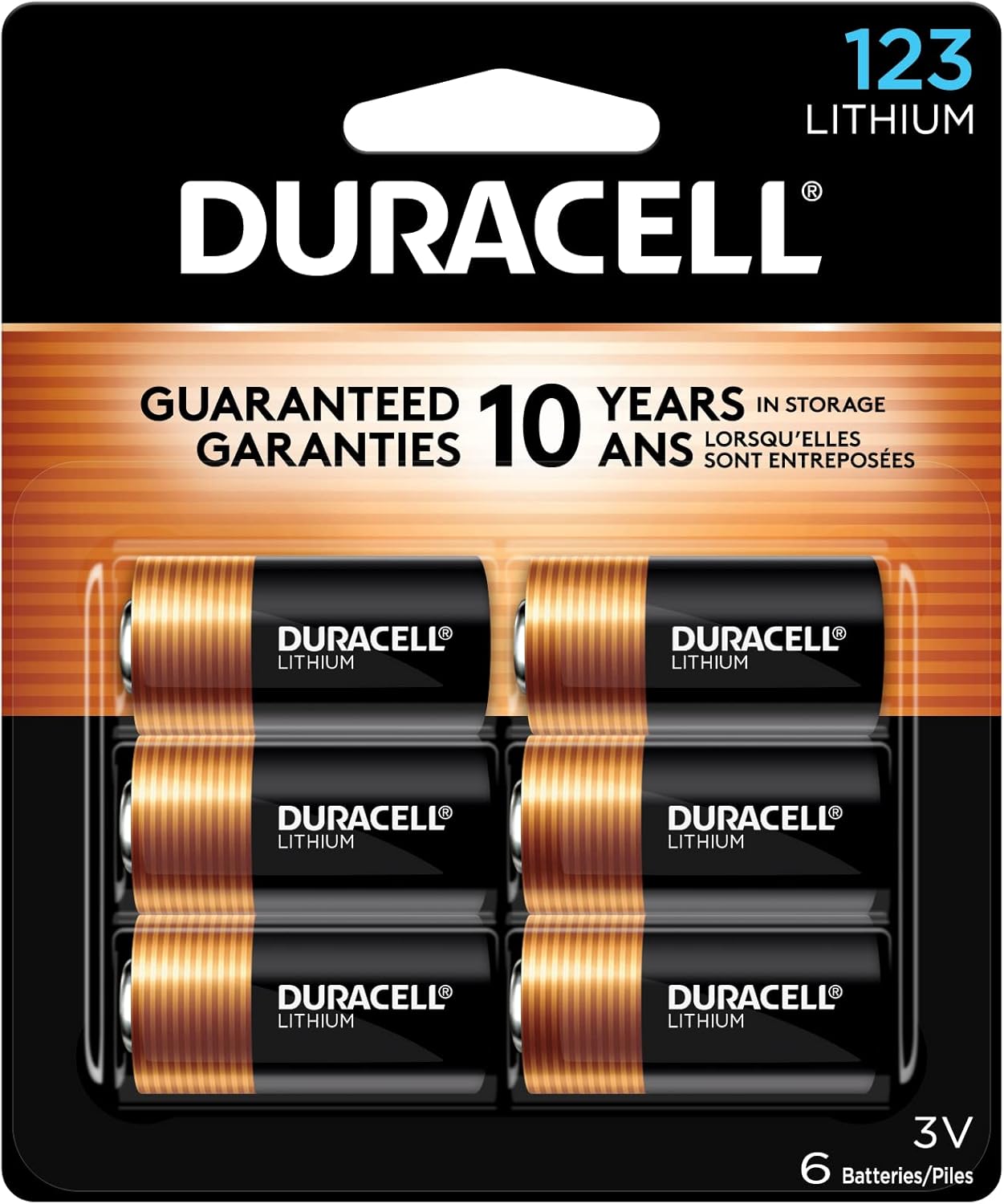 Duracell CR123A 3V Lithium Battery, 6 Count Pack, 123 3 Volt High Power Lithium Battery, Long-Lasting for Home Safety and Security Devices, High-Intensity Flashlights, and Home Automation