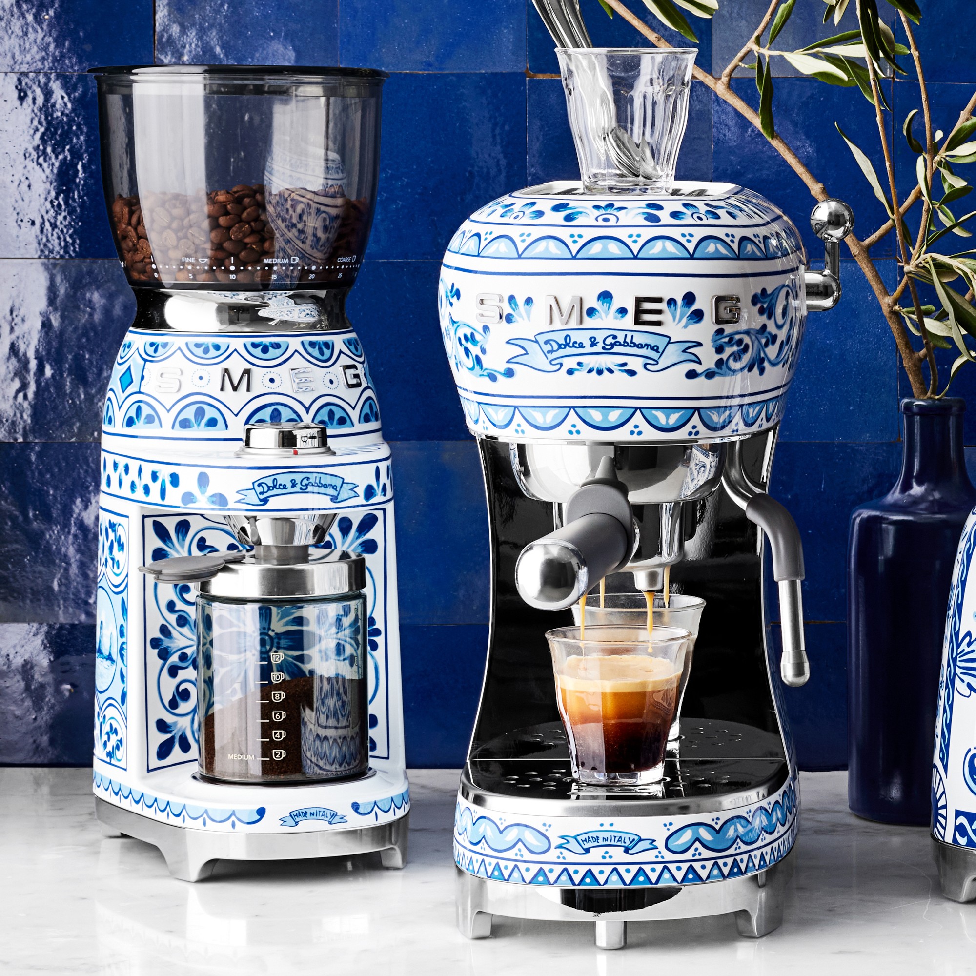 SMEG Dolce & Gabbana Manual Espresso Machine, Blu Mediterraneo