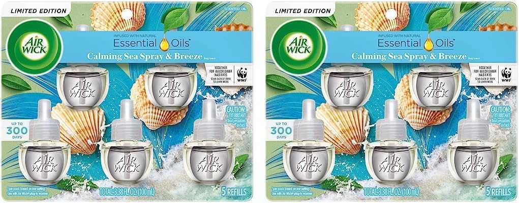 Air Wick Plug in Scented Oil Refill, 5 ct, Fresh Watermelon & Berries, Air Freshener, Essential Oils, Spring Collection