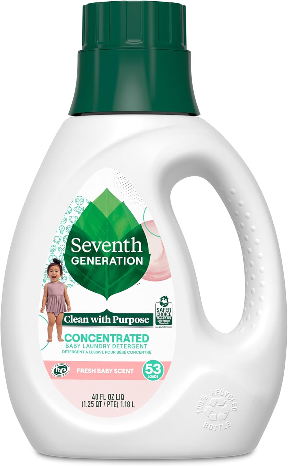 Seventh Generation Concentrated Laundry Detergent Liquid Free & Clear Fragrance Free 40 Fl Oz (Pack of 2)