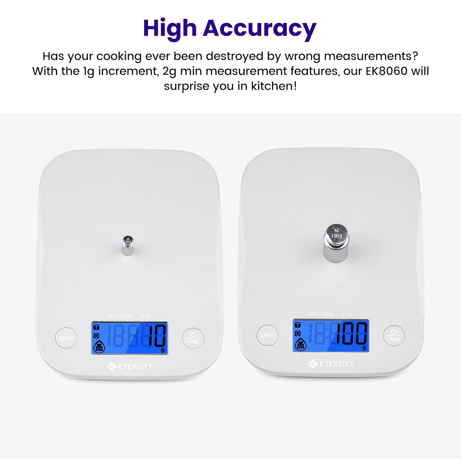 Etekcity Food Kitchen Scale, Digital Grams and Ounces for Weight Loss, Baking, Cooking, Keto and Meal Prep, LCD Display, Medium, 304 Stainless Steel