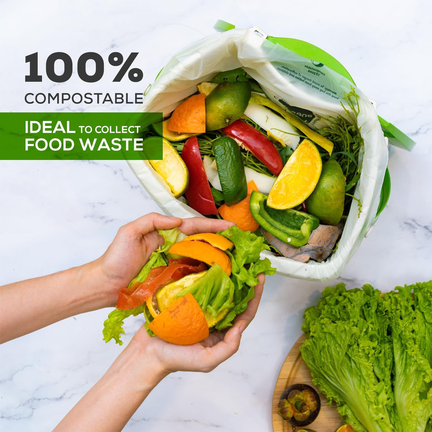 ANECO 100% Compostable Waste Bags 2.6 Gallon, Extra Thick Kitchen Small Compost Bags for Countertop Bin (100 Count)