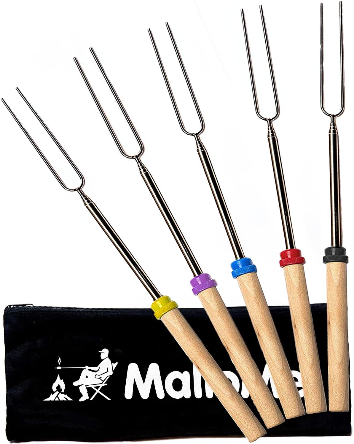 MalloMe Smores Sticks for Fire Pit Long - Marshmallow Roasting Sticks Smores Kit - Smore Skewers Hot Dog Fork Campfire Cooking Equipment, Camping Essentials S'mores Gear Outdoor Accessories 32