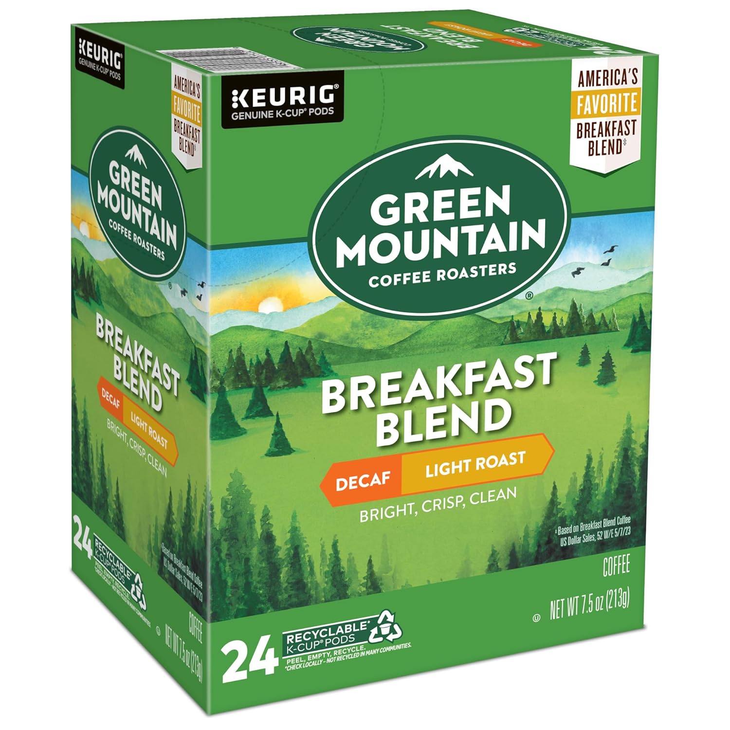 Green Mountain Coffee Roasters Breakfast Blend Single-Serve Keurig K-Cup Pods, Light Roast Coffee, 96 Count