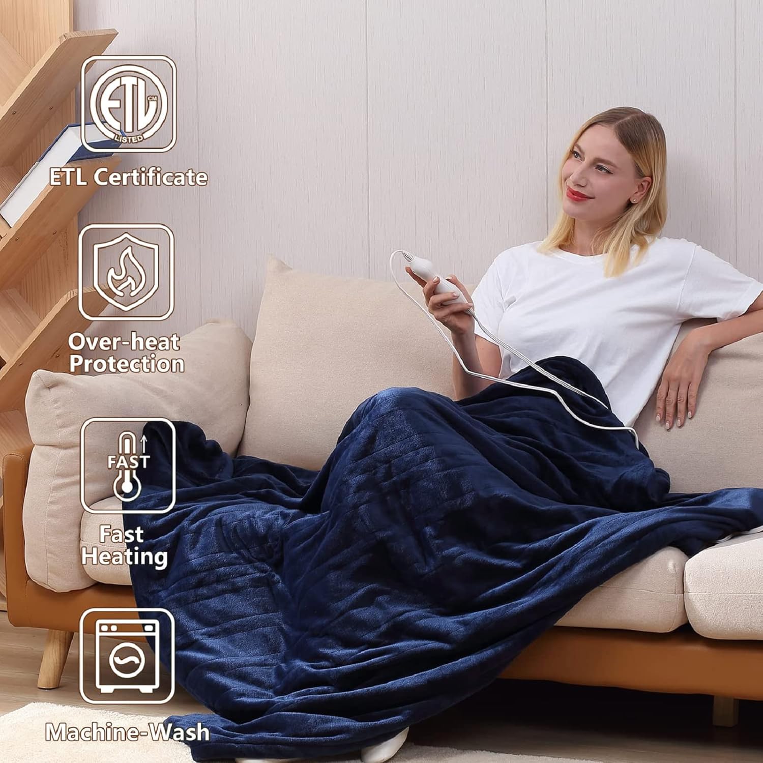 Tefici Electric Heated Blanket Throw, Super Cozy Soft 2-Layer Flannel 50