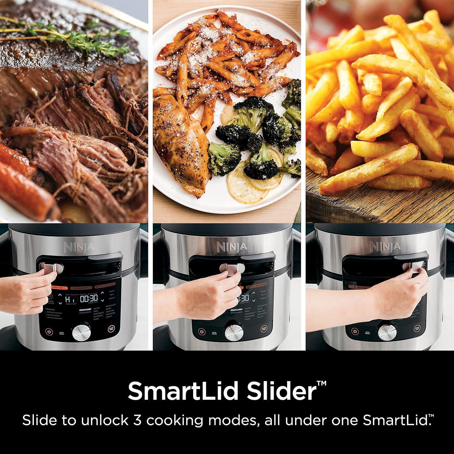 Ninja OL601 Foodi XL 8 Qt. Pressure Cooker Steam Fryer with SmartLid, 14-in-1 that Air Fries, Bakes & More, with 3-Layer Capacity, 5 Qt. Crisp Basket & 45 Recipes, Silver/Black