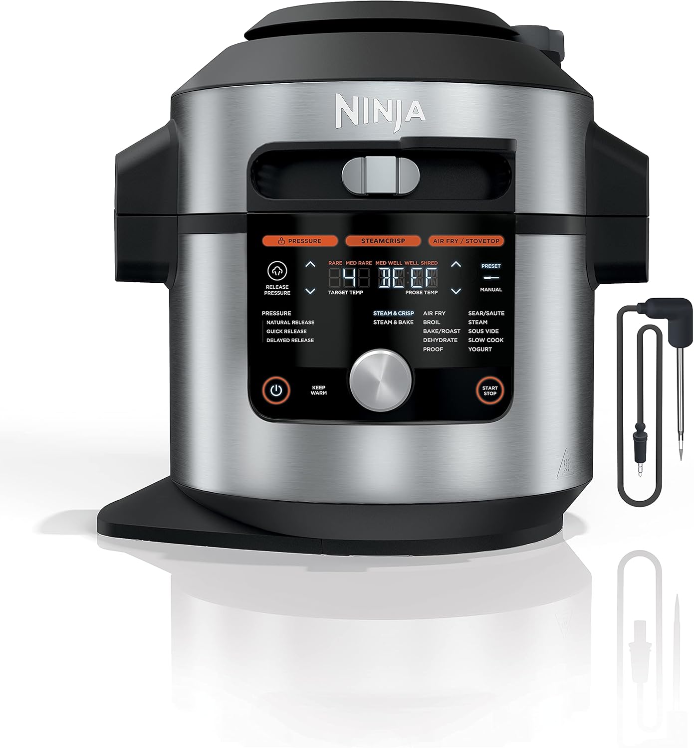 Ninja OL601 Foodi XL 8 Qt. Pressure Cooker Steam Fryer with SmartLid, 14-in-1 that Air Fries, Bakes & More, with 3-Layer Capacity, 5 Qt. Crisp Basket & 45 Recipes, Silver/Black