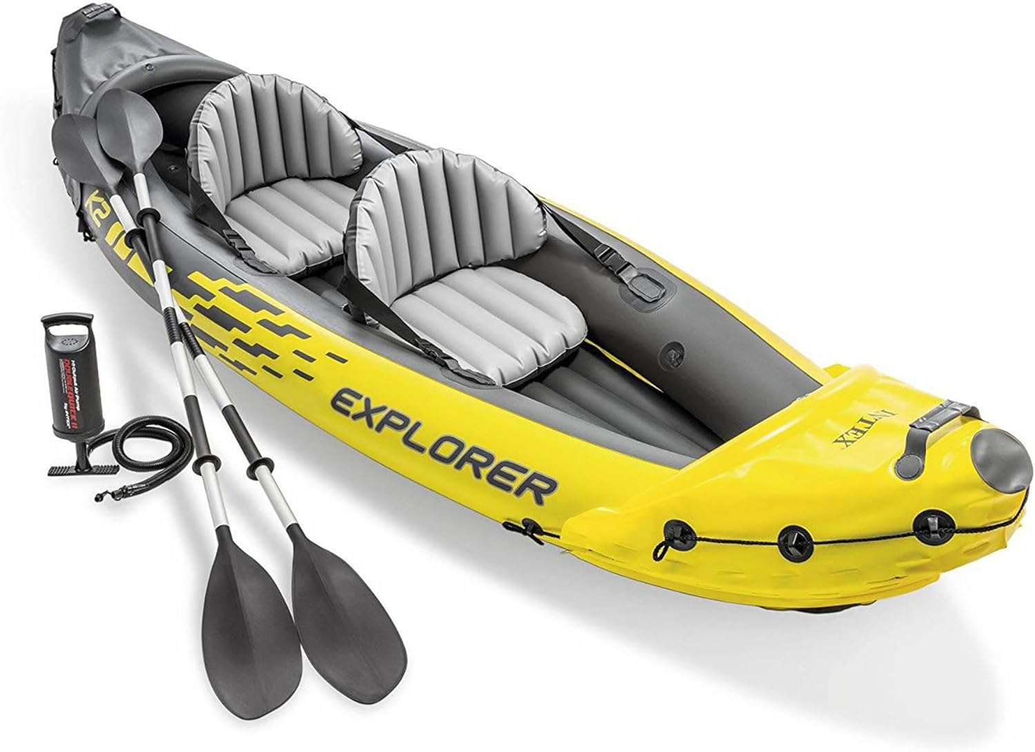 Intex 68307EP Explorer K2 Inflatable Kayak Set: Includes Deluxe 86in Aluminum Oars and High-Output Pump – SuperStrong PVC