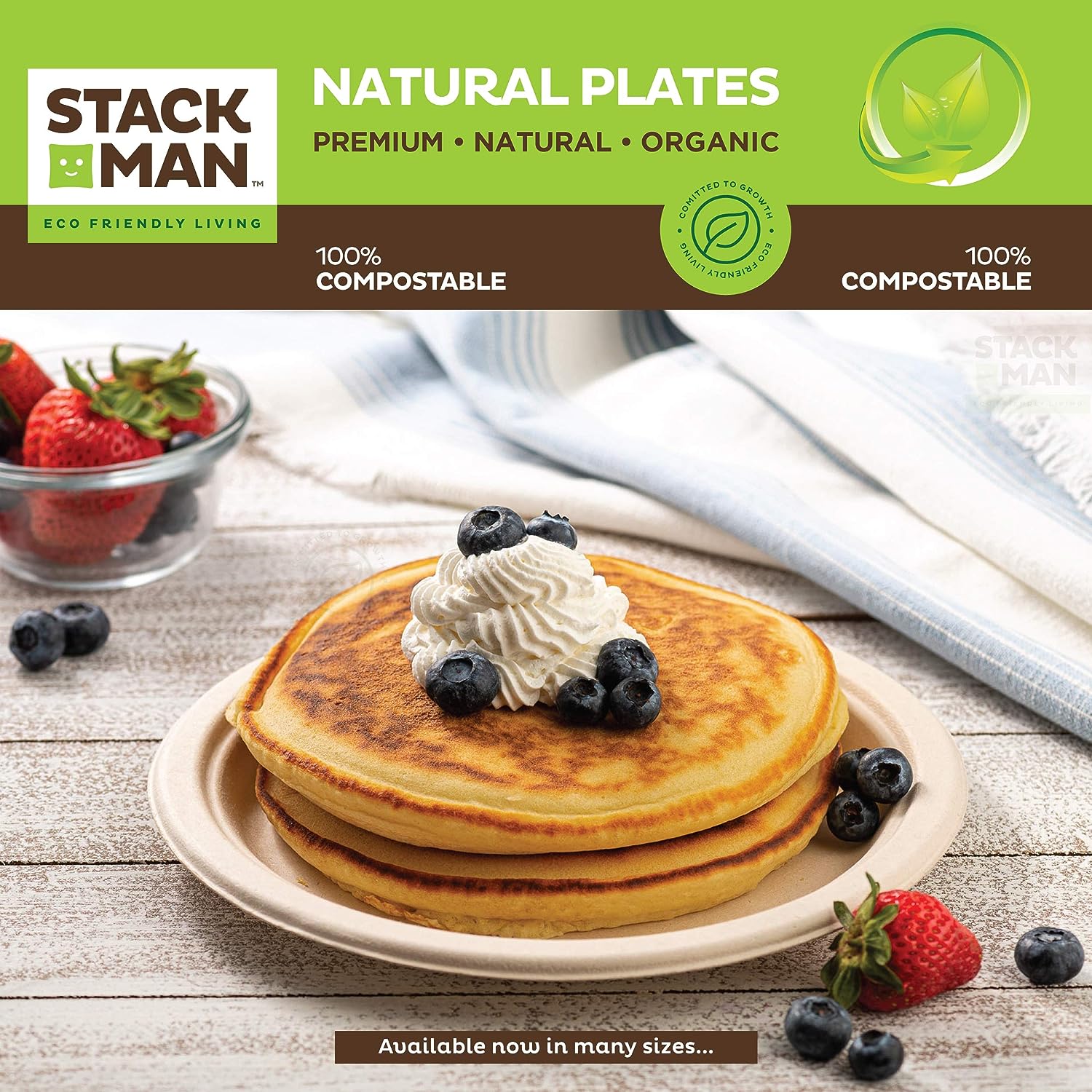 Paper Plates, 100% Compostable Heavy Duty Disposable Plate - [125-Pack] - {PFAS-Free} - {BPI Certified} - [9 Inch] Eco-Friendly, Biodegradable Bagasse Natural Brown 9