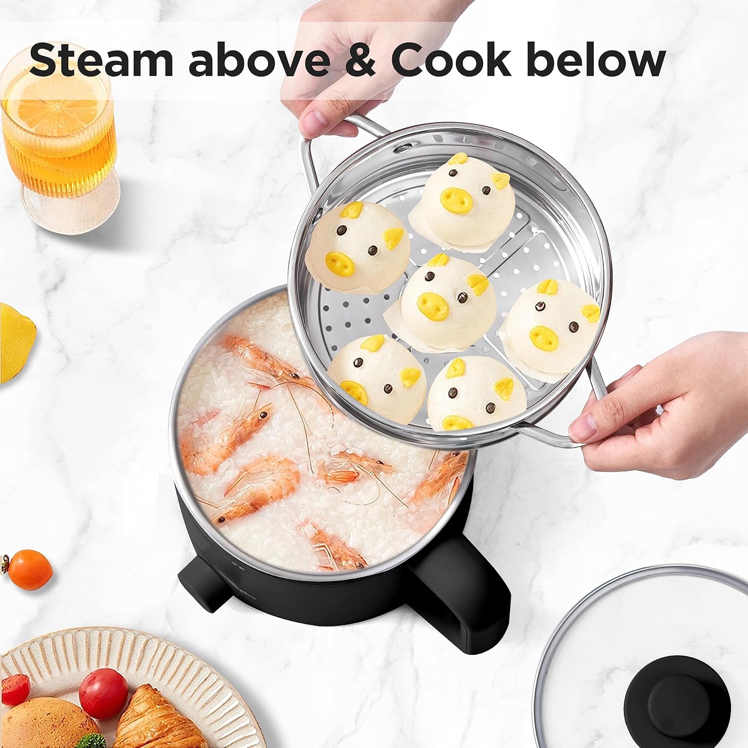 Topwit Hot Pot Electric, Electric Pot, 1.6L Ramen Cooker, Multifunctional Electric Cooker for Pasta, Shabu-Shabu, Oatmeal, Soup and Egg with Over-Heating Protection, Boil Dry Protection, Blue