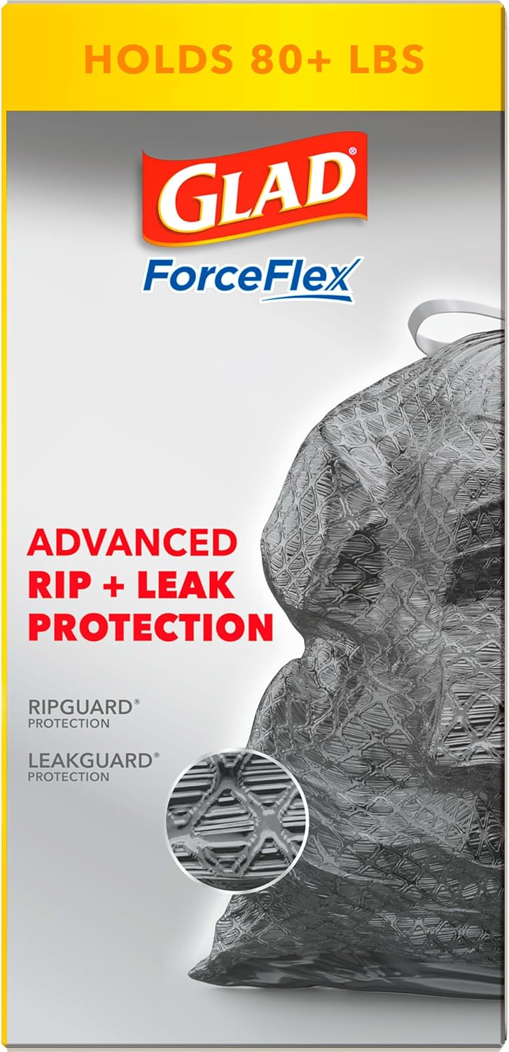 Glad Large Drawstring Trash Bags, ForceFlex 30 Gallon Black Trash Bags, 50 Count (Package May Vary)