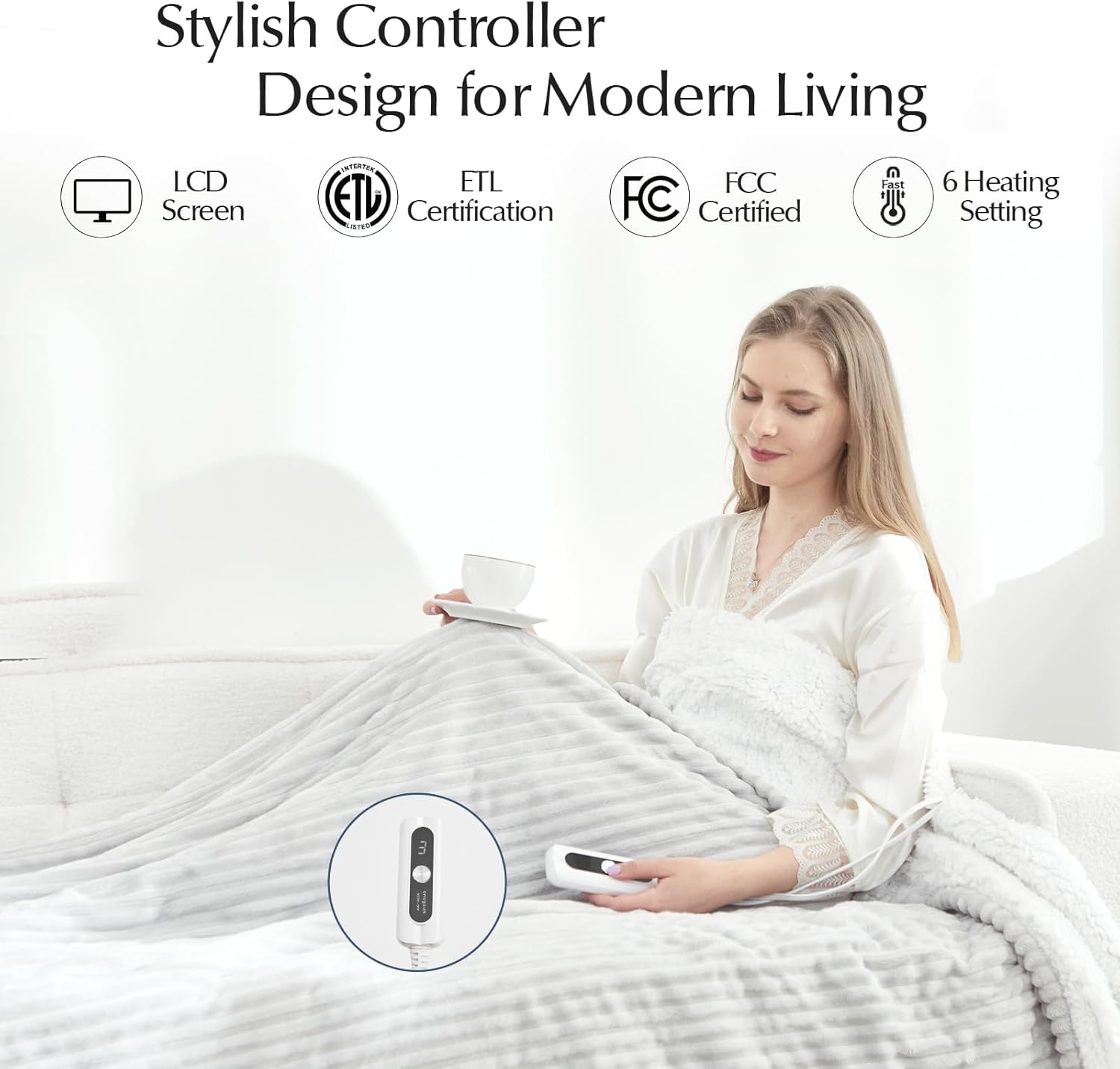 Heated Blanket Throw Size, Soft and Cozy Electric Heating Blanket for Bed, Automatic Safety System 6 Heating Levels & 4 Hours Auto-Off, 50