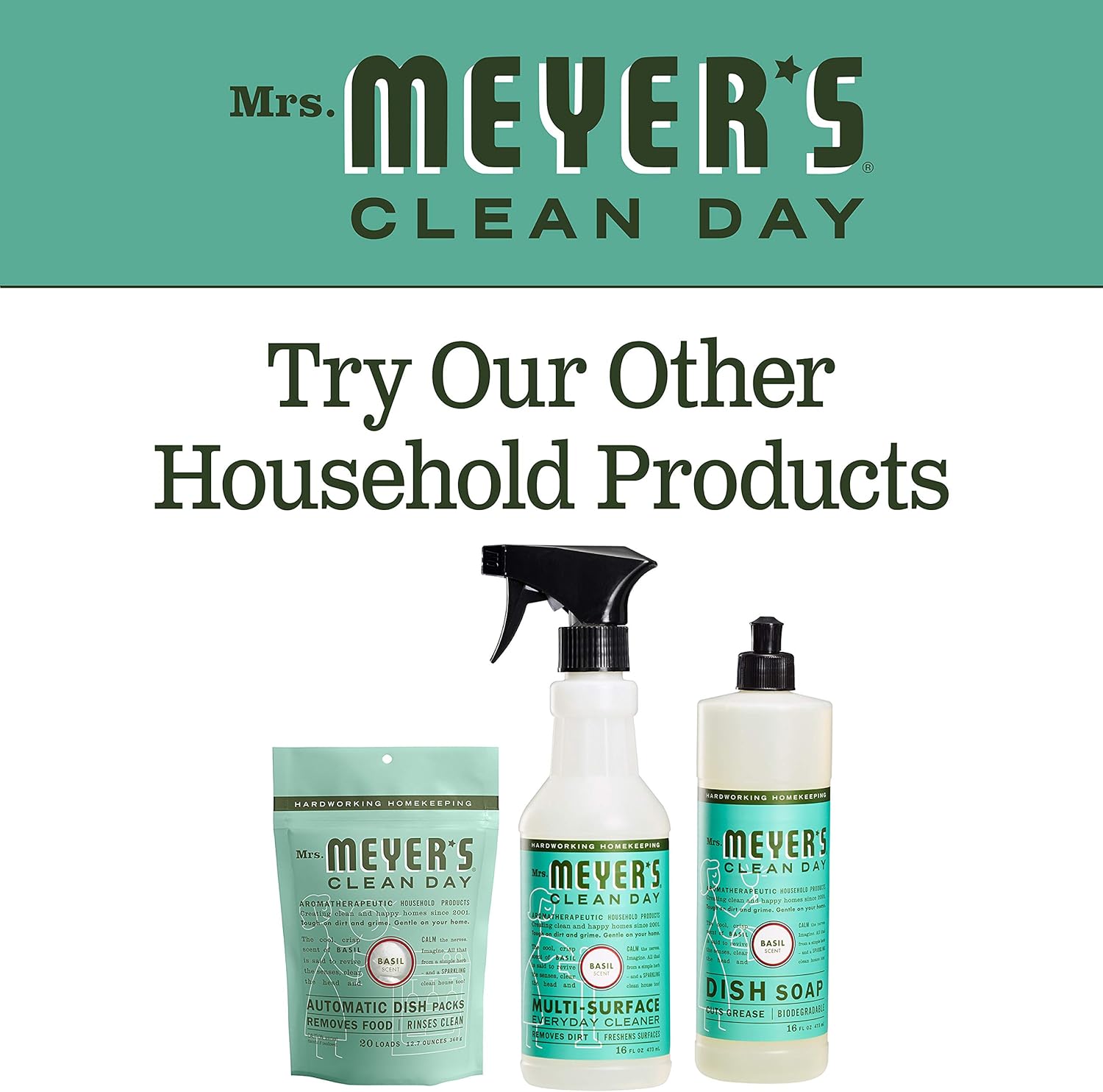 MRS. MEYER'S CLEAN DAY Liquid Dish Soap, Biodegradable Formula, Basil, 16 fl. oz - Pack of 3