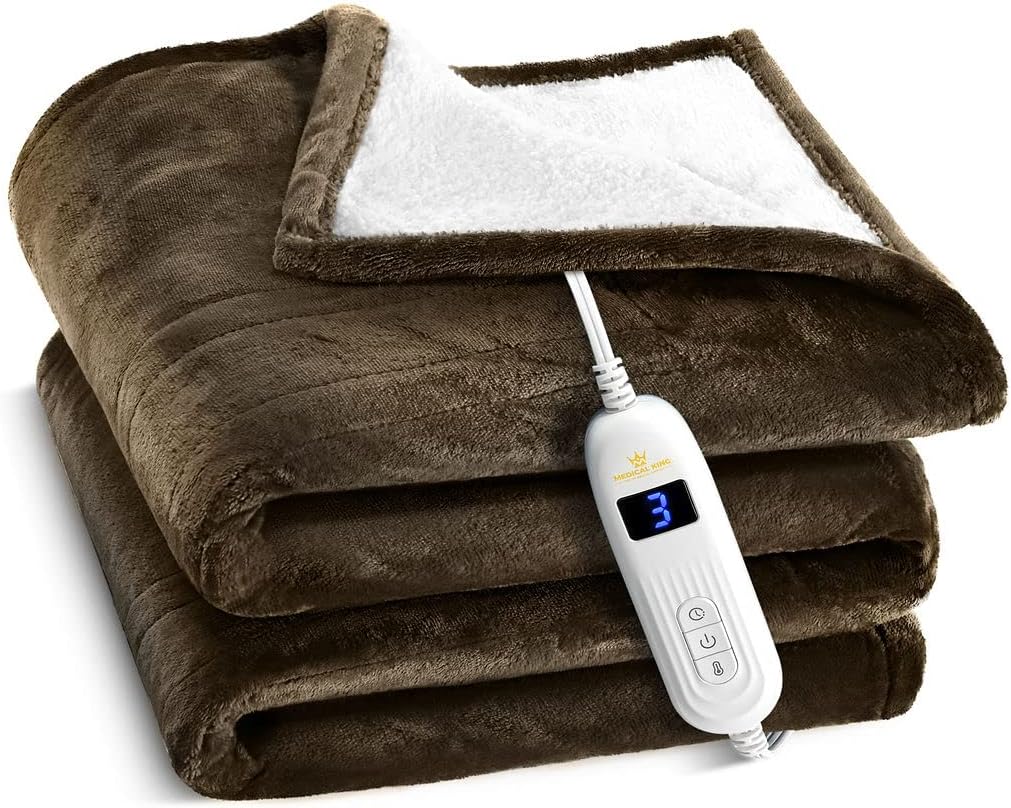 Medical king Heated Blanket, Machine Washable Extremely Soft & Comfortable Electric Blanket Throw Fast Heating with Hand Controller 10 Heating Settings & auto Shut-Off (Gray, 50 x 60)