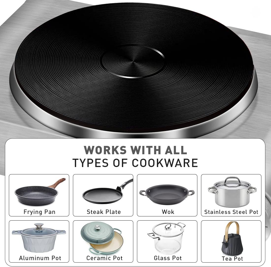 CUSIMAX 1800W Ceramic Electric Hot Plate for Cooking, Dual Control Infrared Cooktop, Double Burner, Portable Countertop Burner, Glass Plate Electric Cooktop, Silver, Stainless Steel-Upgraded Version