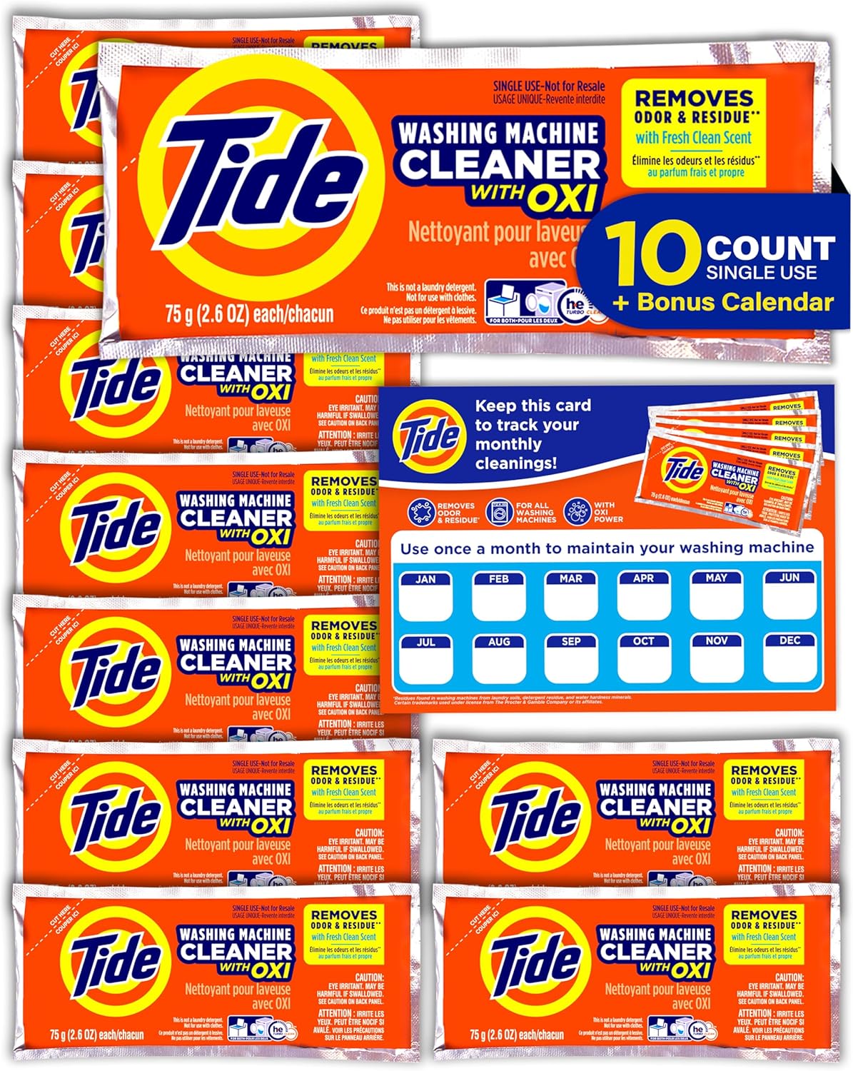Washing Machine Cleaner by Tide, Washer Machine Cleaner with Oxi for Front and Top Loader Washer Machines, Deep Cleaning Residue & Odor Eliminator, 5 Month Supply (Packaging May Vary)