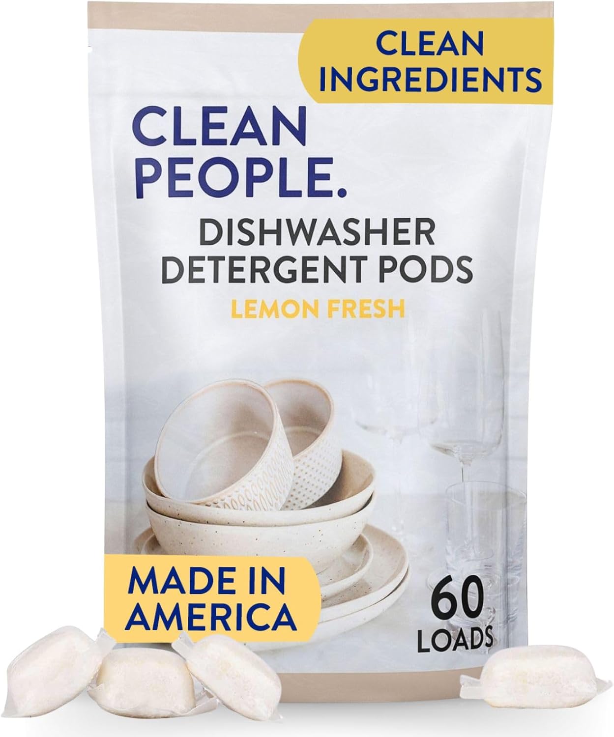 The Clean People Dishwasher Pods - Cuts Grease & Rinses Sparkling Clean - Residue-Free - Phosphate Free Dishwashing Pods - Lemon, 60 Pack