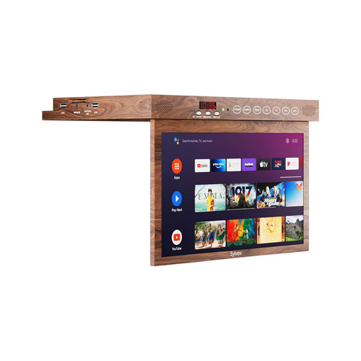[2024 Black Friday Deal + Fast Delivery]SYLVOX 15.6'' Flip Down Smart TV Under Cabinet TV | Supports 360 Degree Rotation WiFi & Wireless Connection(Wood Grain Color)