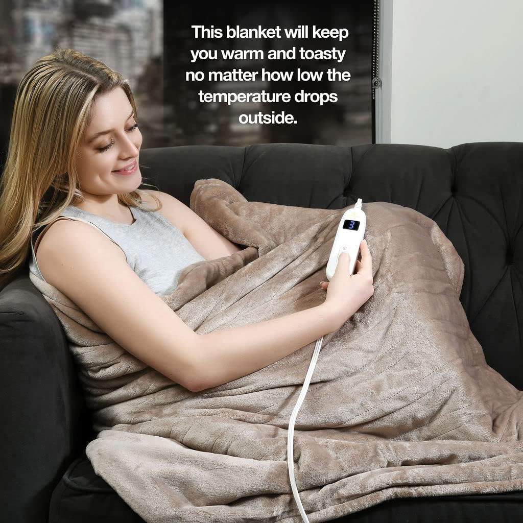 Medical king Heated Blanket, Machine Washable Extremely Soft & Comfortable Electric Blanket Throw Fast Heating with Hand Controller 10 Heating Settings & auto Shut-Off (Gray, 50 x 60)