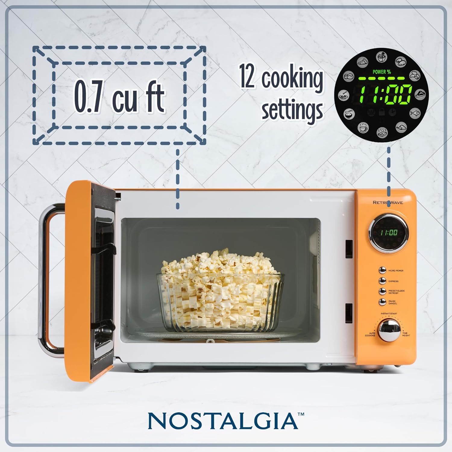 Nostalgia Retro Compact Countertop Microwave Oven - 0.7 Cu. Ft. - 700-Watts with LED Digital Display - Child Lock - Easy Clean Interior - Aqua