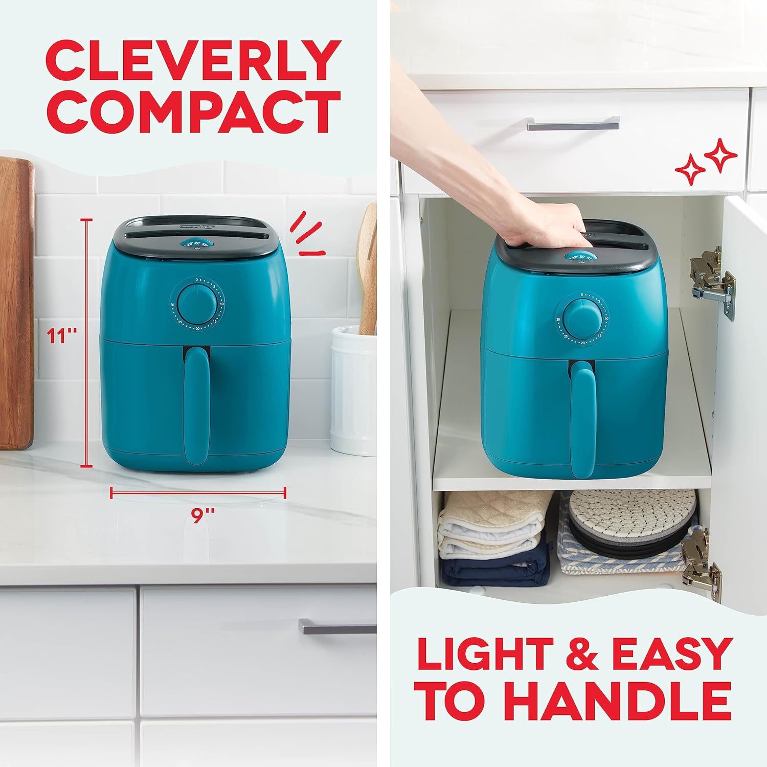 DASH Tasti-Crisp™ Electric Air Fryer Oven, 2.6 Qt., Aqua – Compact Air Fryer for Healthier Food in Minutes, Ideal for Small Spaces - Auto Shut Off, Analog, 1000-Watt