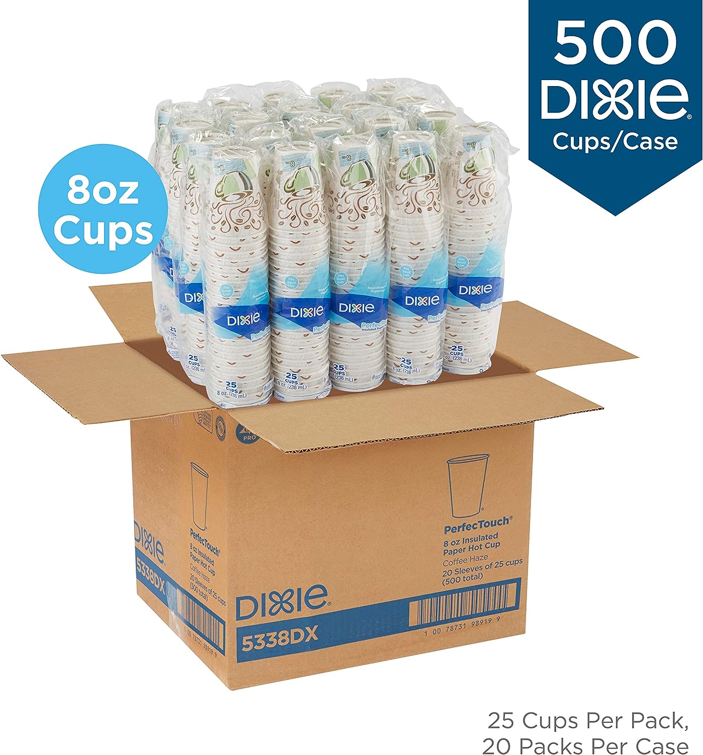 Dixie PerfecTouch 12 Oz Insulated Paper Hot Coffee Cup by GP PRO (Georgia-Pacific); Coffee Haze; 5342DX; 500 Count (25 Cups Per Sleeve; 20 Sleeves Per Case)