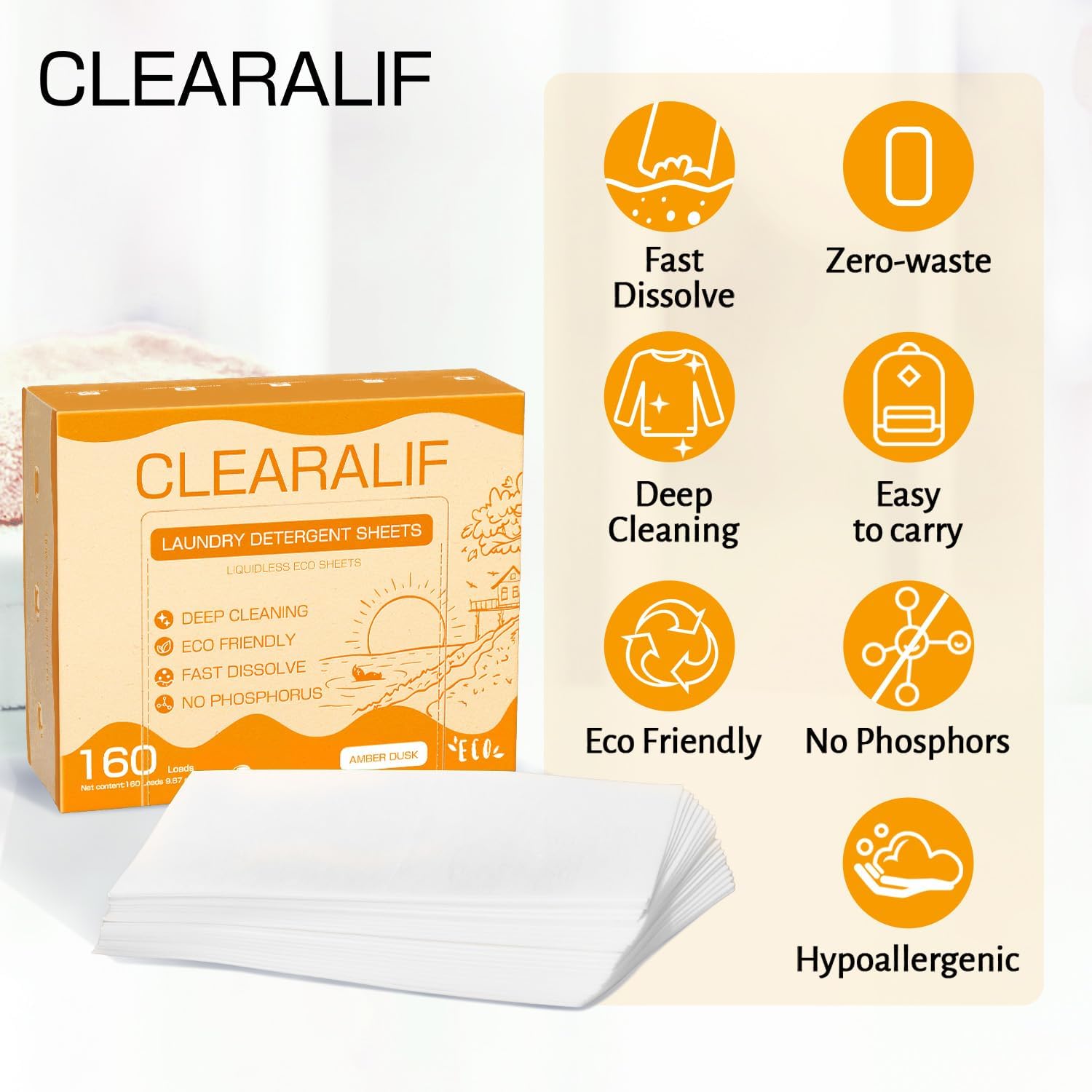 CLEARALIF Laundry Detergent Sheets Up to 160 Loads, Fresh Linen - Great For Travel,Apartments, Dorms,Laundry Detergent Strips Eco Friendly & Hypoallergenic