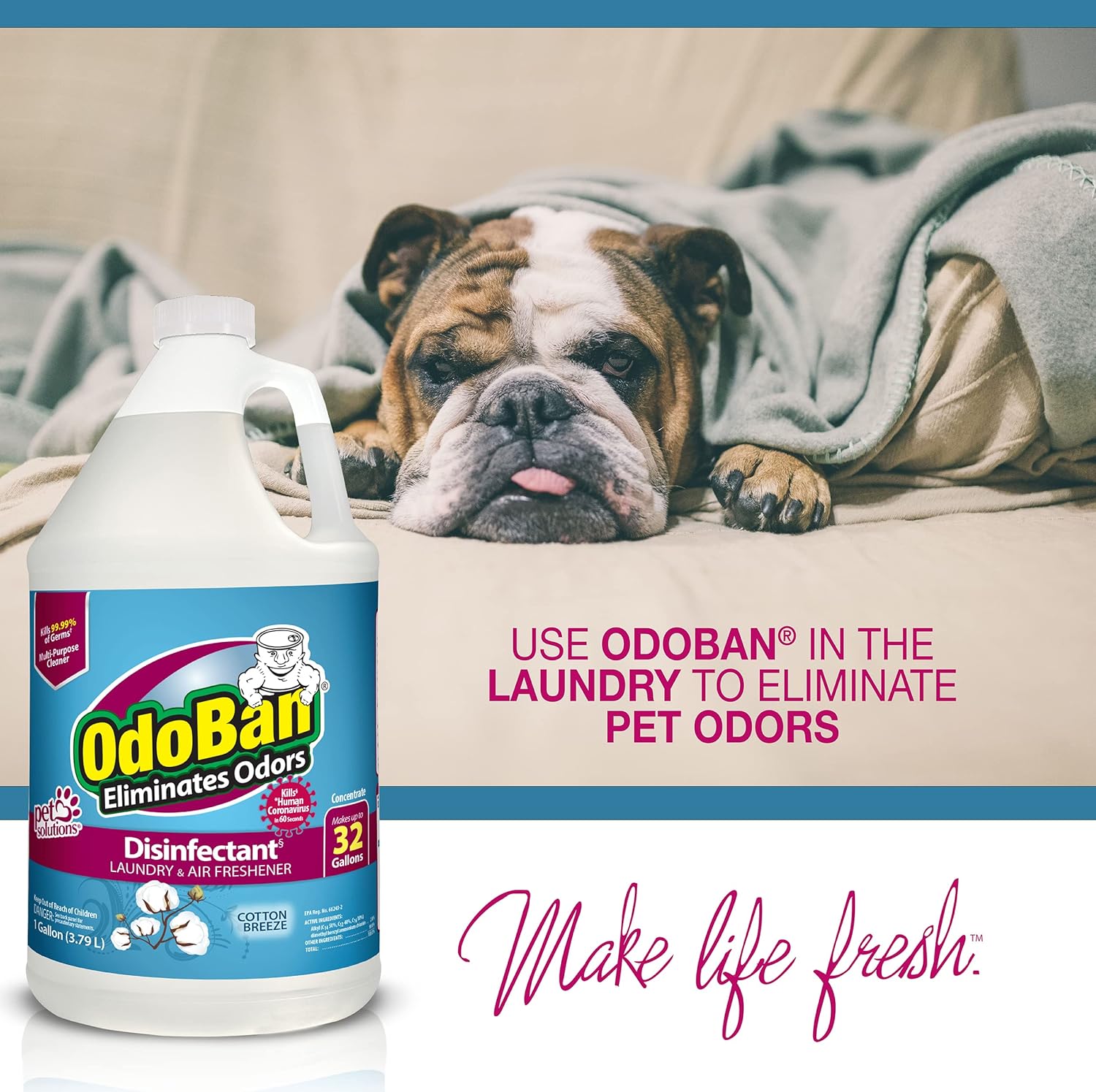 OdoBan Disinfectant Concentrate and Odor Eliminator, 2 Gallons, Cotton Breeze Scent